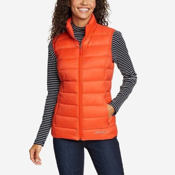 Eddie Bauer EB650 Women’s Orange Down Puffer Vest Size Large Lightweight Zip - Picture 15 of 15